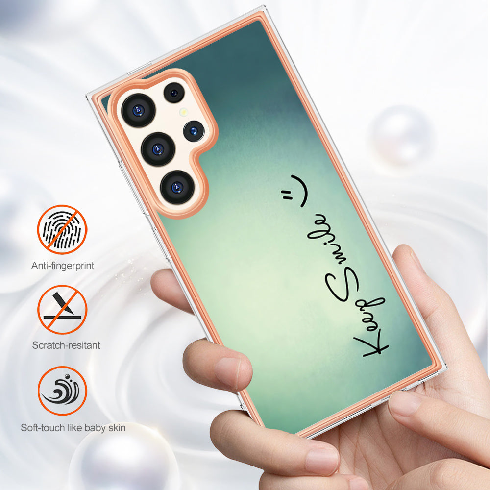 YB IMD Series-19 Style-D For Samsung Galaxy S24 Ultra Phone Case Electroplating Edge 2.0mm TPU Cover - Keep Smile