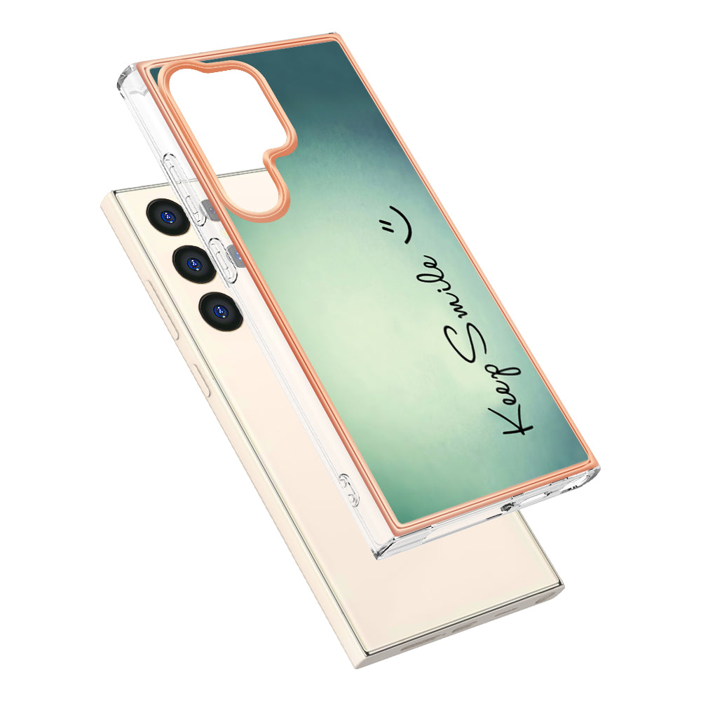 YB IMD Series-19 Style-D For Samsung Galaxy S24 Ultra Phone Case Electroplating Edge 2.0mm TPU Cover - Keep Smile