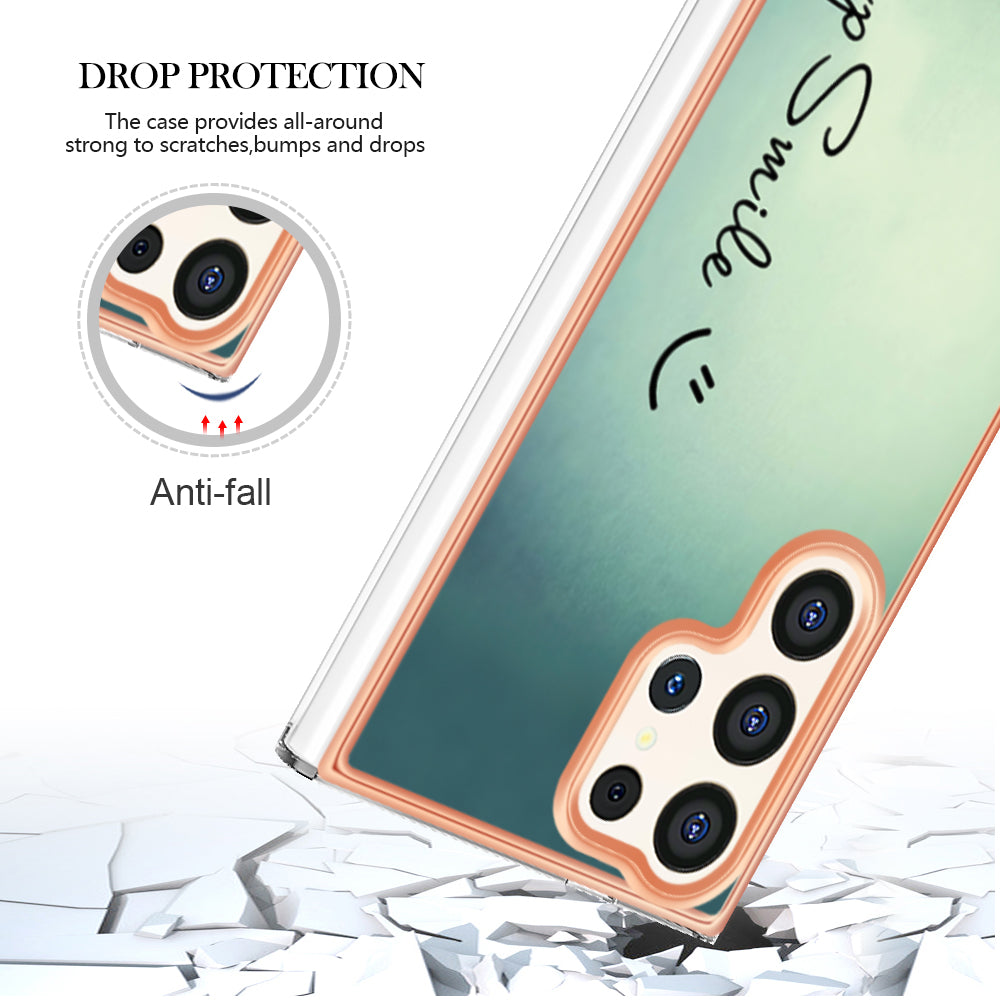 YB IMD Series-19 Style-D For Samsung Galaxy S24 Ultra Phone Case Electroplating Edge 2.0mm TPU Cover - Keep Smile