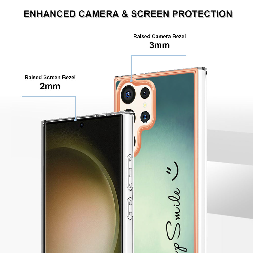 YB IMD Series-19 Style-D For Samsung Galaxy S24 Ultra Phone Case Electroplating Edge 2.0mm TPU Cover - Keep Smile