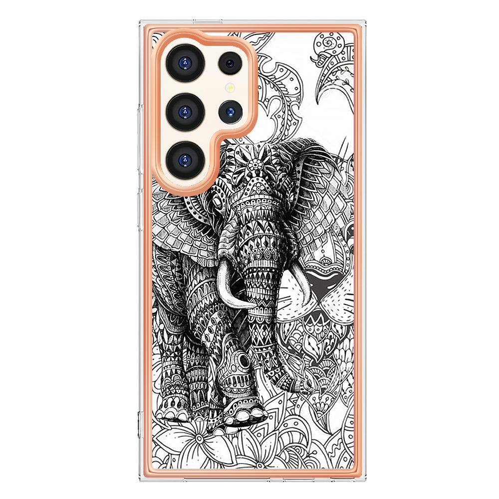 YB IMD Series-19 Style-D For Samsung Galaxy S24 Ultra Phone Case Electroplating Edge 2.0mm TPU Cover - Totem Elephant