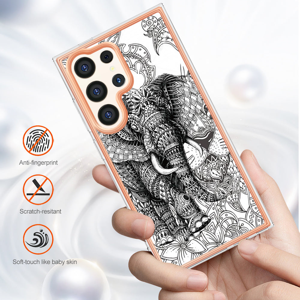 YB IMD Series-19 Style-D For Samsung Galaxy S24 Ultra Phone Case Electroplating Edge 2.0mm TPU Cover - Totem Elephant