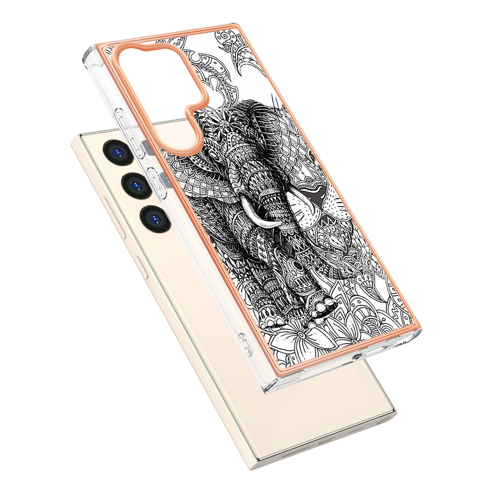 YB IMD Series-19 Style-D For Samsung Galaxy S24 Ultra Phone Case Electroplating Edge 2.0mm TPU Cover - Totem Elephant