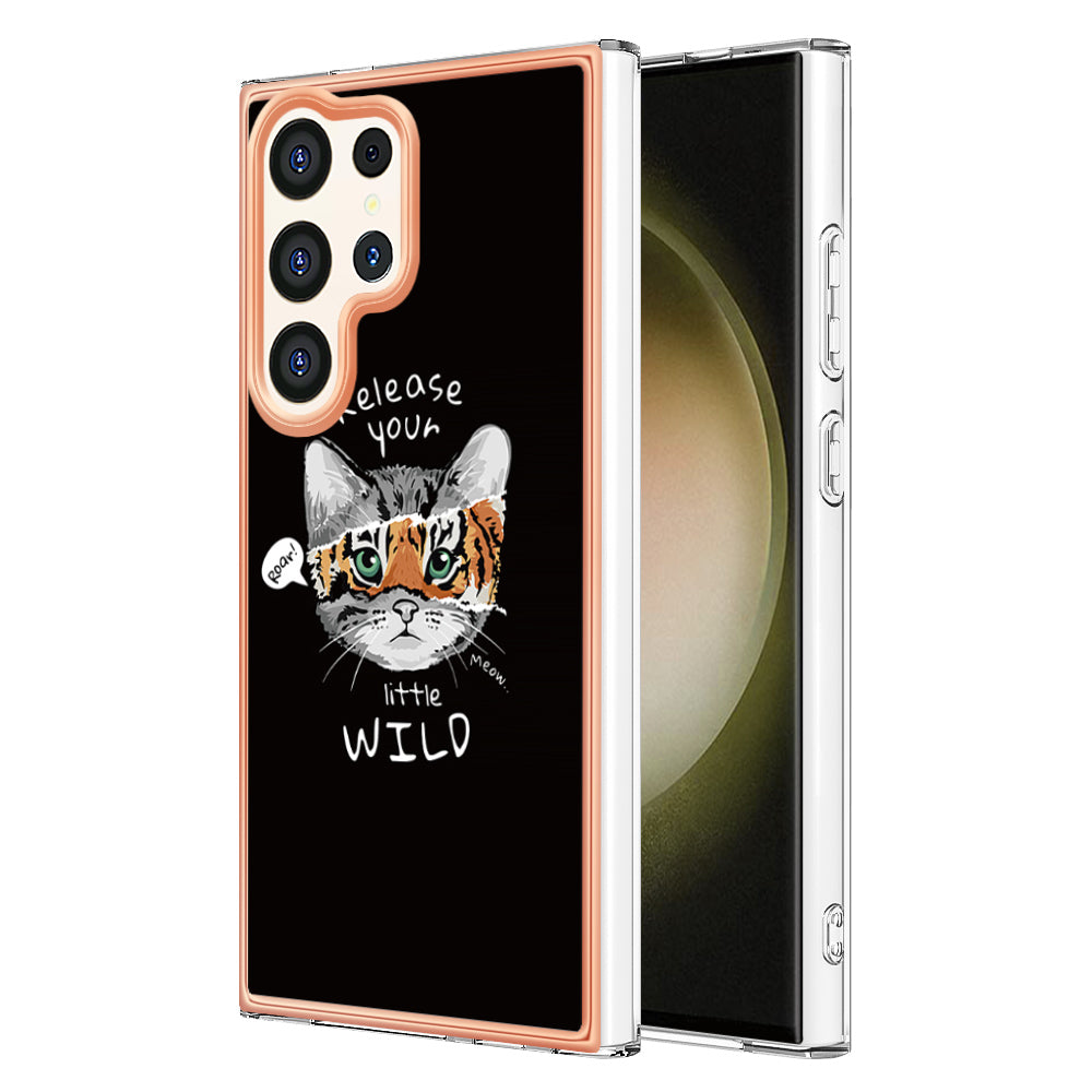 YB IMD Series-19 Style-D For Samsung Galaxy S24 Ultra Phone Case Electroplating Edge 2.0mm TPU Cover - Cat / Tiger