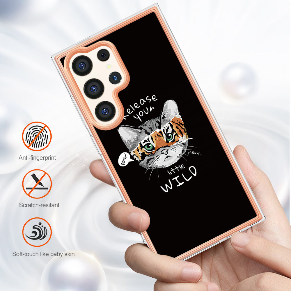 YB IMD Series-19 Style-D For Samsung Galaxy S24 Ultra Phone Case Electroplating Edge 2.0mm TPU Cover - Cat / Tiger