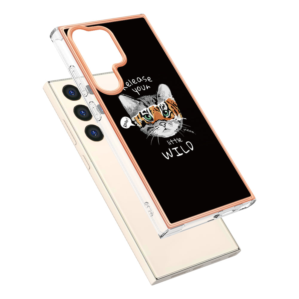YB IMD Series-19 Style-D For Samsung Galaxy S24 Ultra Phone Case Electroplating Edge 2.0mm TPU Cover - Cat / Tiger