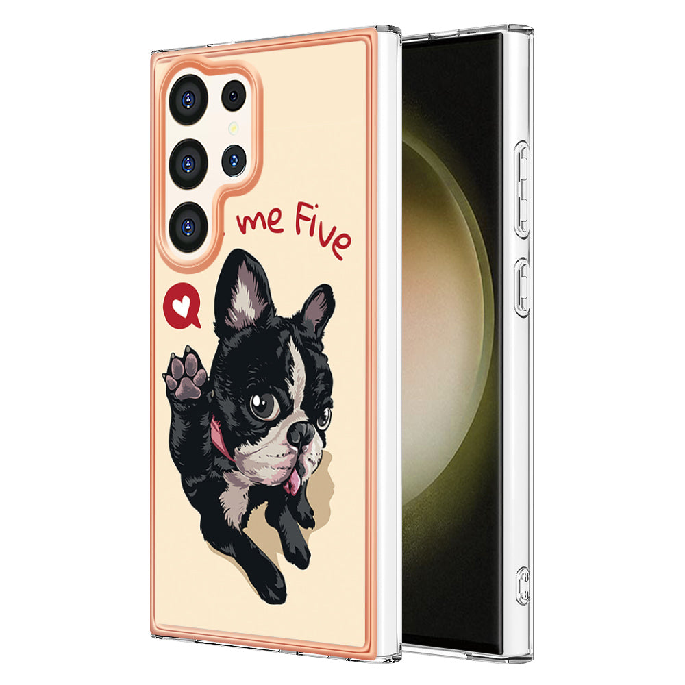 YB IMD Series-19 Style-D For Samsung Galaxy S24 Ultra Phone Case Electroplating Edge 2.0mm TPU Cover - Dog