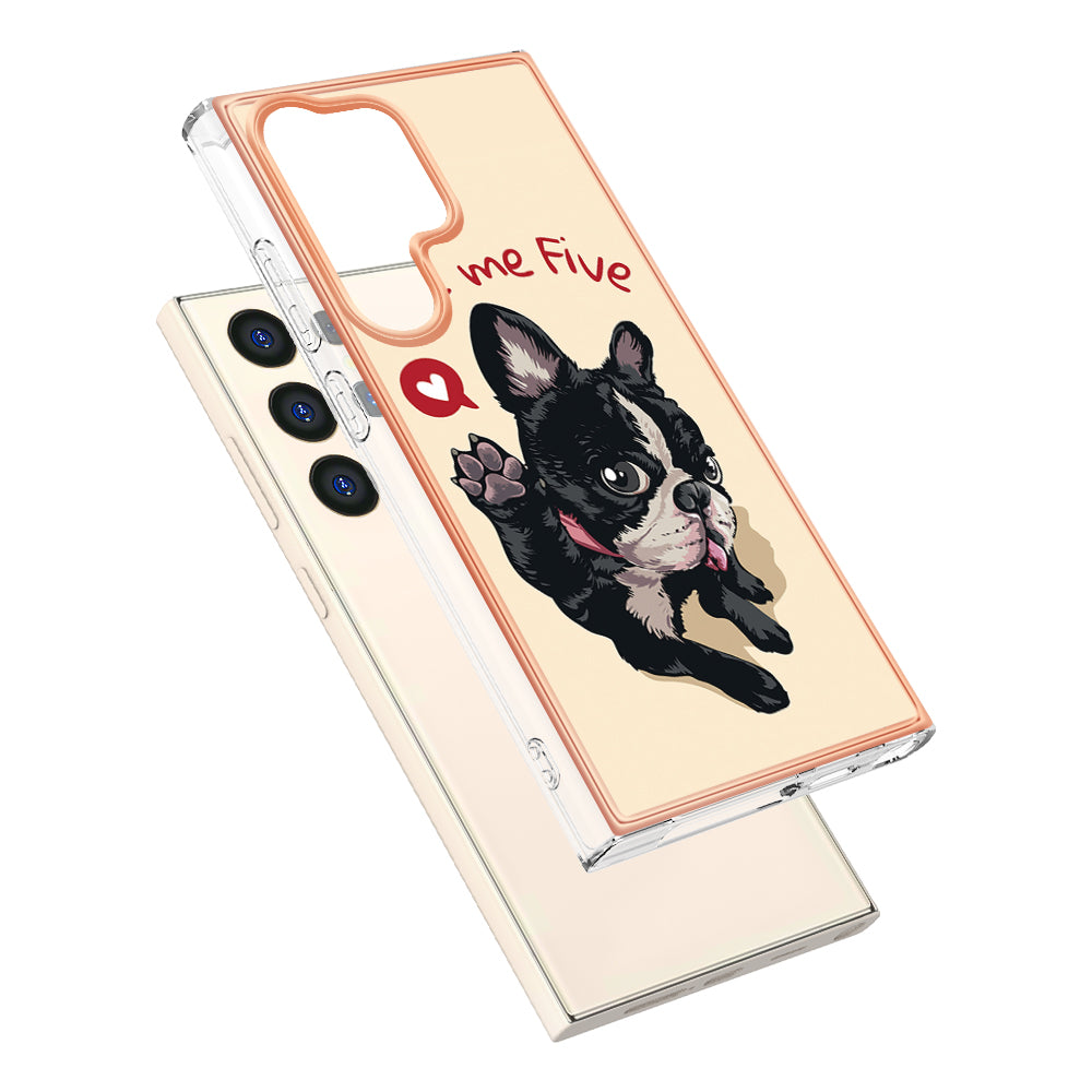 YB IMD Series-19 Style-D For Samsung Galaxy S24 Ultra Phone Case Electroplating Edge 2.0mm TPU Cover - Dog