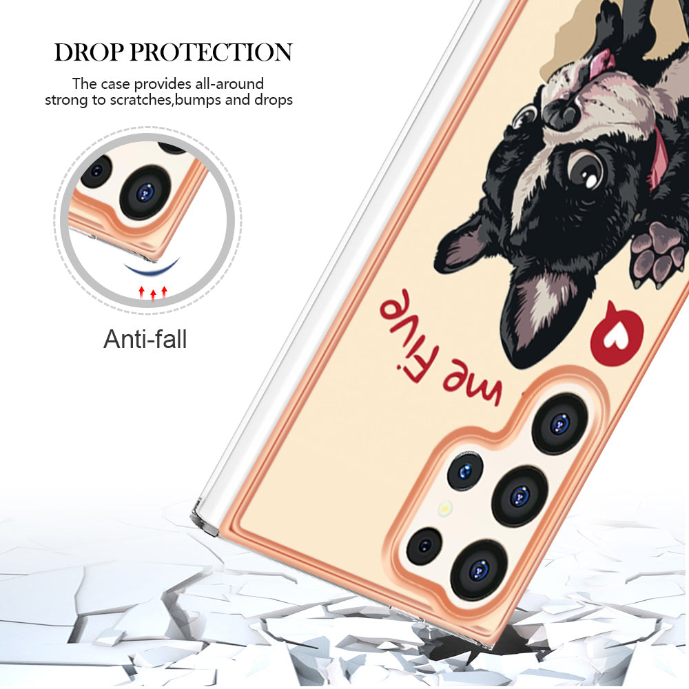 YB IMD Series-19 Style-D For Samsung Galaxy S24 Ultra Phone Case Electroplating Edge 2.0mm TPU Cover - Dog