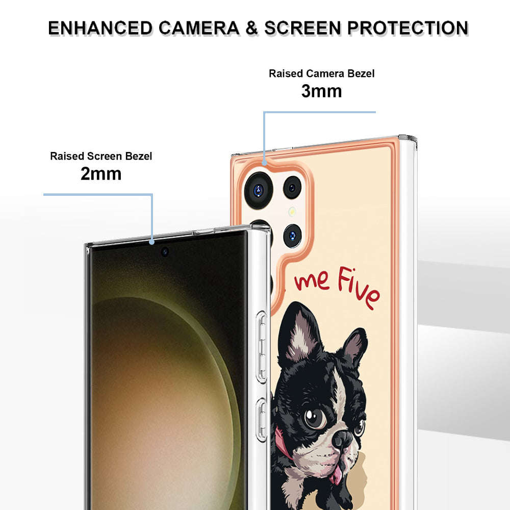 YB IMD Series-19 Style-D For Samsung Galaxy S24 Ultra Phone Case Electroplating Edge 2.0mm TPU Cover - Dog