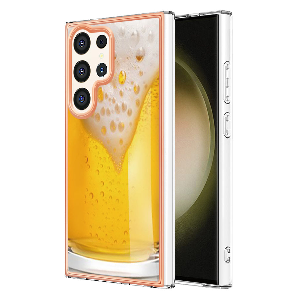 YB IMD Series-19 Style-D For Samsung Galaxy S24 Ultra Phone Case Electroplating Edge 2.0mm TPU Cover - Beer