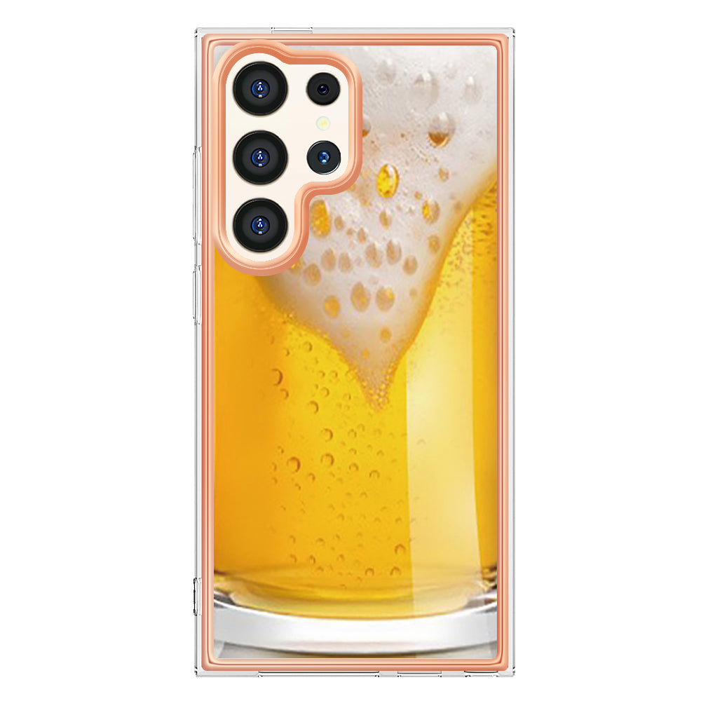 YB IMD Series-19 Style-D For Samsung Galaxy S24 Ultra Phone Case Electroplating Edge 2.0mm TPU Cover - Beer