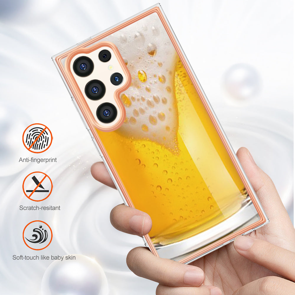 YB IMD Series-19 Style-D For Samsung Galaxy S24 Ultra Phone Case Electroplating Edge 2.0mm TPU Cover - Beer