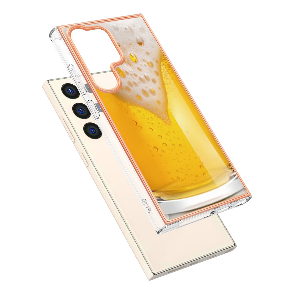 YB IMD Series-19 Style-D For Samsung Galaxy S24 Ultra Phone Case Electroplating Edge 2.0mm TPU Cover - Beer
