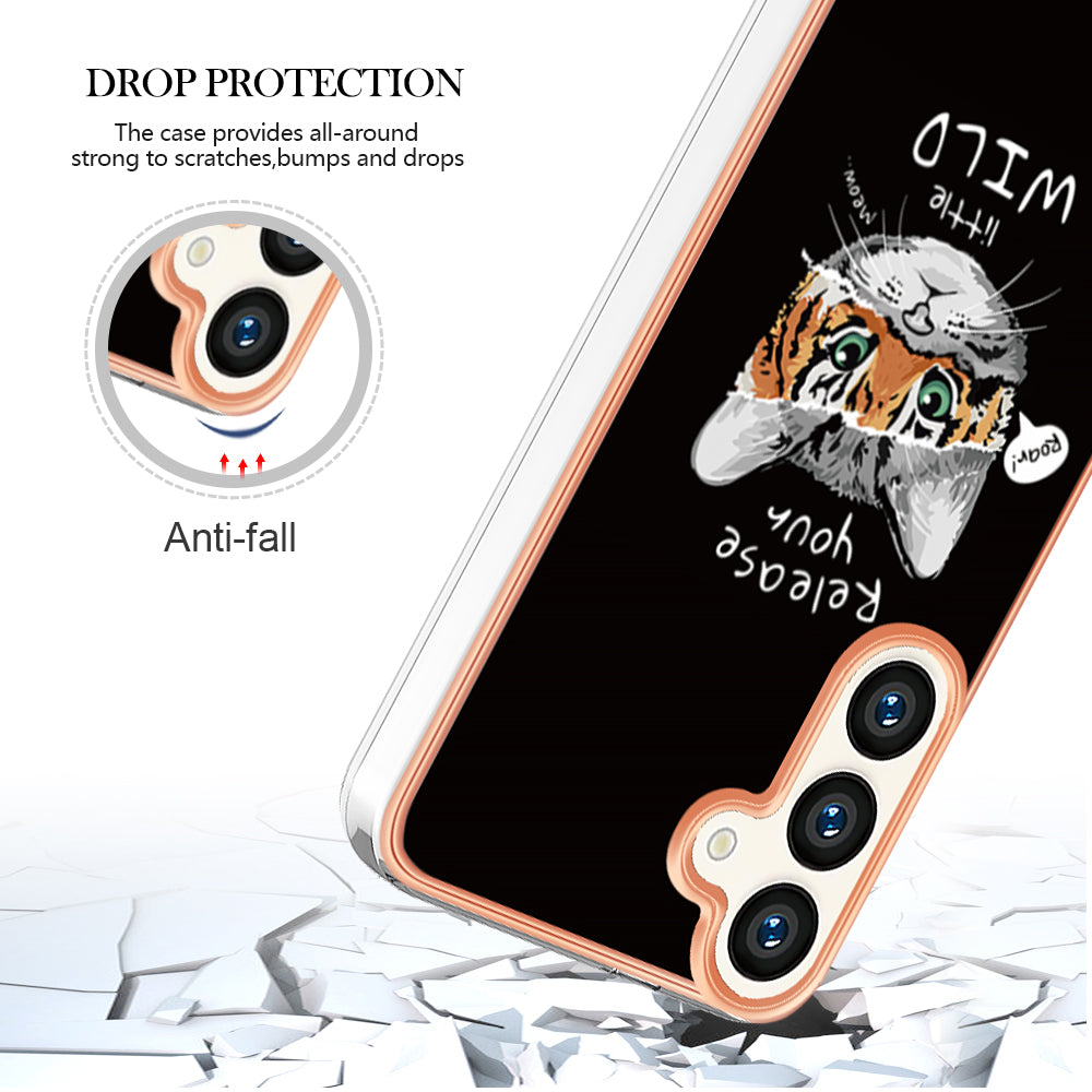 YB IMD Series-19 Style-D For Samsung Galaxy S24+ Plating Cover 2.0mm TPU Soft Phone Case - Cat / Tiger