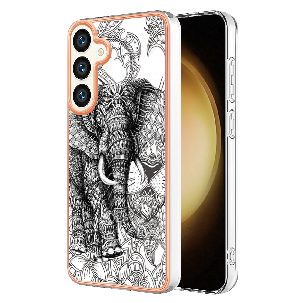 YB IMD Series-19 Style-D For Samsung Galaxy S24+ Plating Cover 2.0mm TPU Soft Phone Case - Totem Elephant