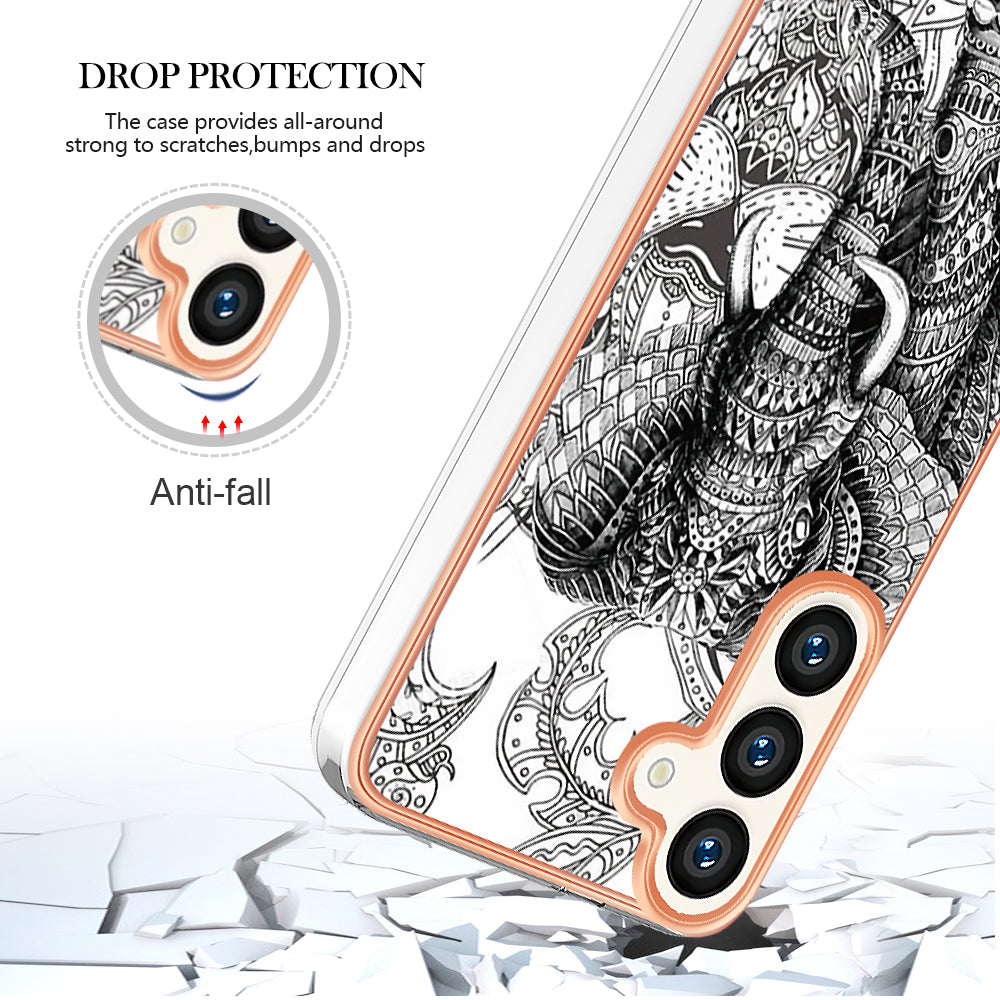 YB IMD Series-19 Style-D For Samsung Galaxy S24+ Plating Cover 2.0mm TPU Soft Phone Case - Totem Elephant