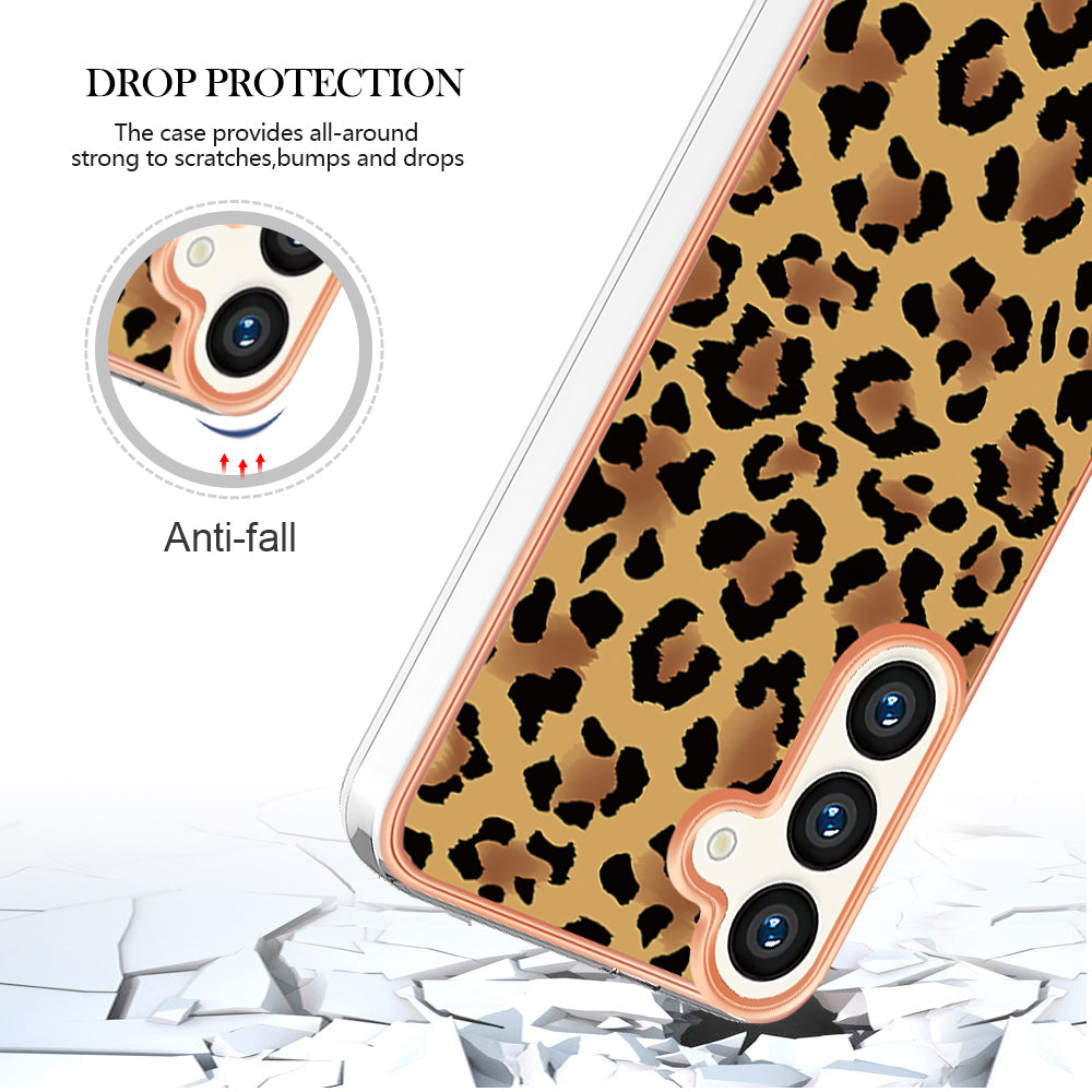 YB IMD Series-19 Style-D For Samsung Galaxy S24+ Plating Cover 2.0mm TPU Soft Phone Case - Leopard Print