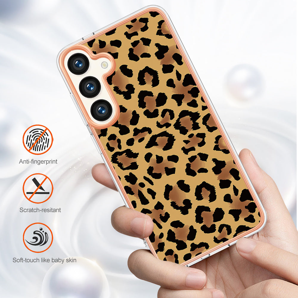 YB IMD Series-19 Style-D For Samsung Galaxy S24 Phone Case Electroplated Design 2.0mm TPU Cover - Leopard Print