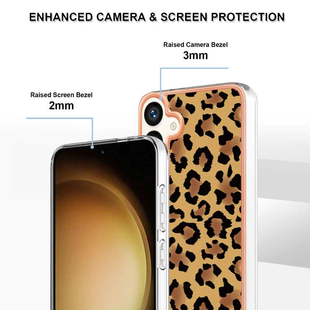 YB IMD Series-19 Style-D For Samsung Galaxy S24 Phone Case Electroplated Design 2.0mm TPU Cover - Leopard Print