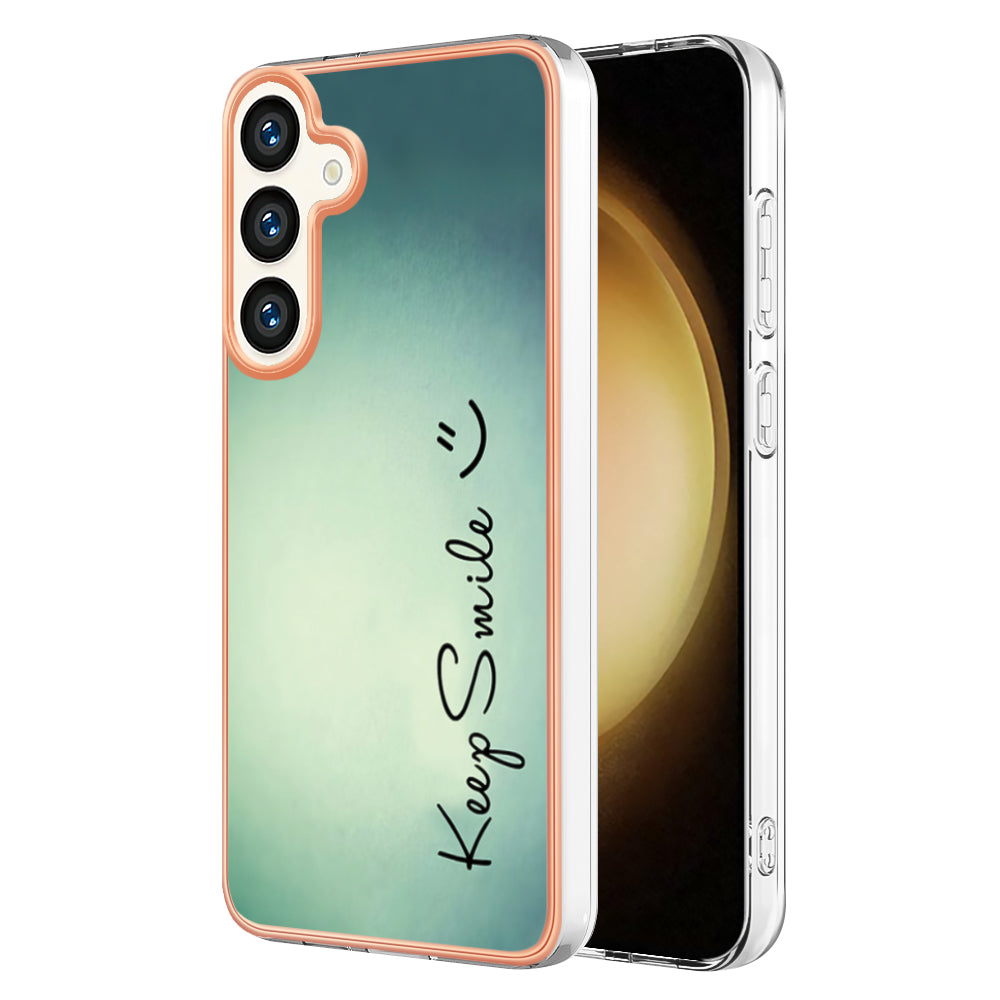 YB IMD Series-19 Style-D For Samsung Galaxy S24 Phone Case Electroplated Design 2.0mm TPU Cover - Keep Smile