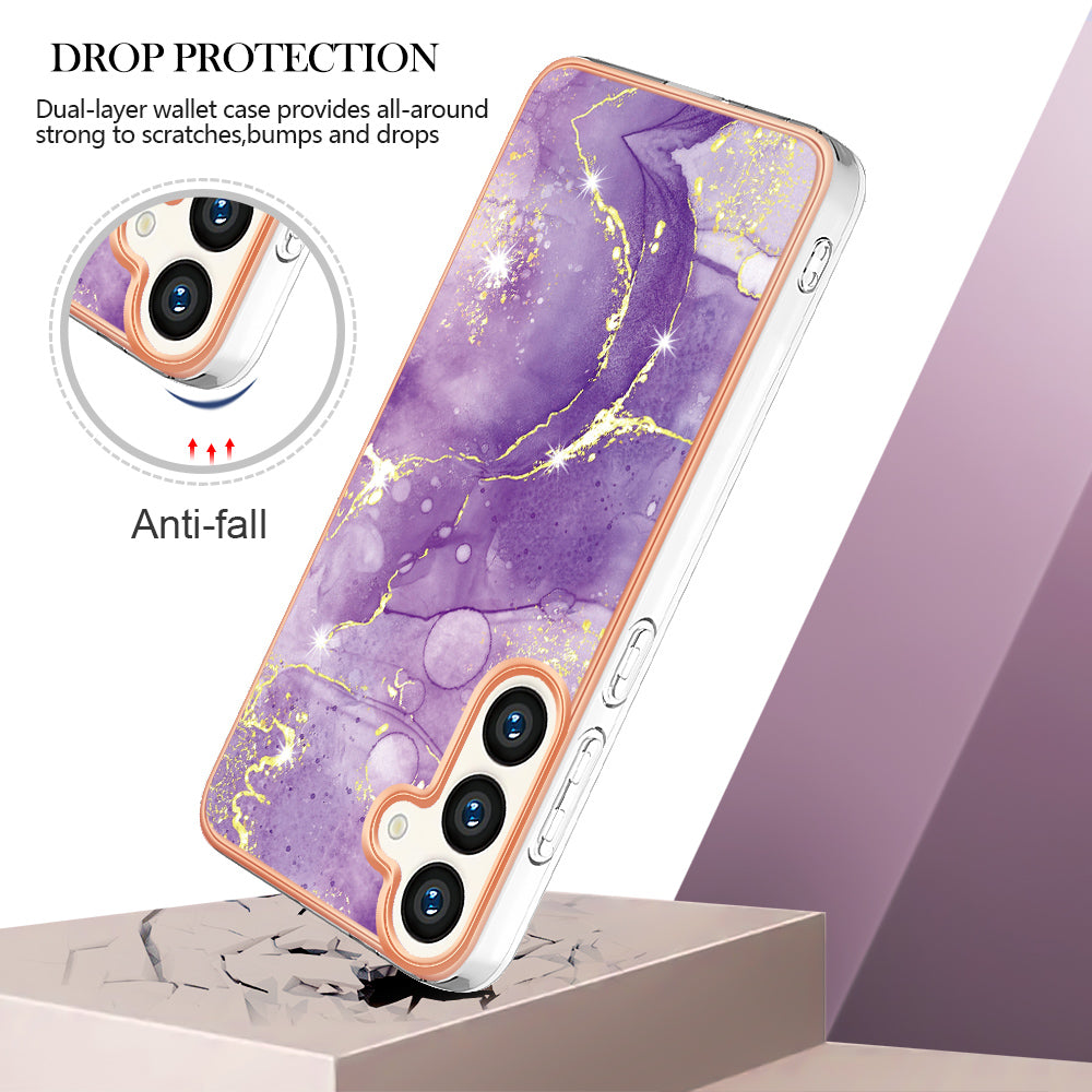 YB IMD Series-2 For Samsung Galaxy S24 Marble Phone Cover Soft TPU Electroplated Case - Purple 002