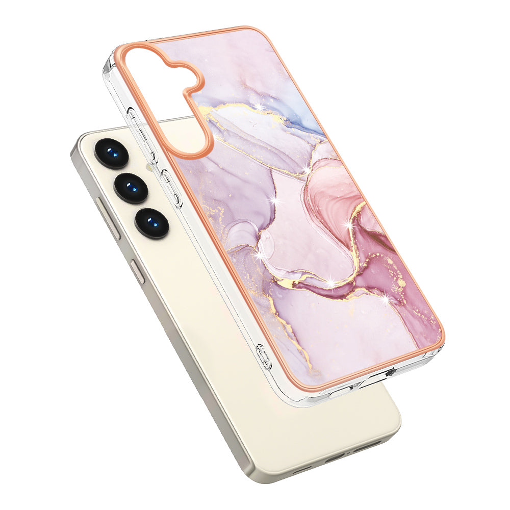 YB IMD Series-2 For Samsung Galaxy S24 Marble Phone Cover Soft TPU Electroplated Case - Rose Gold 005