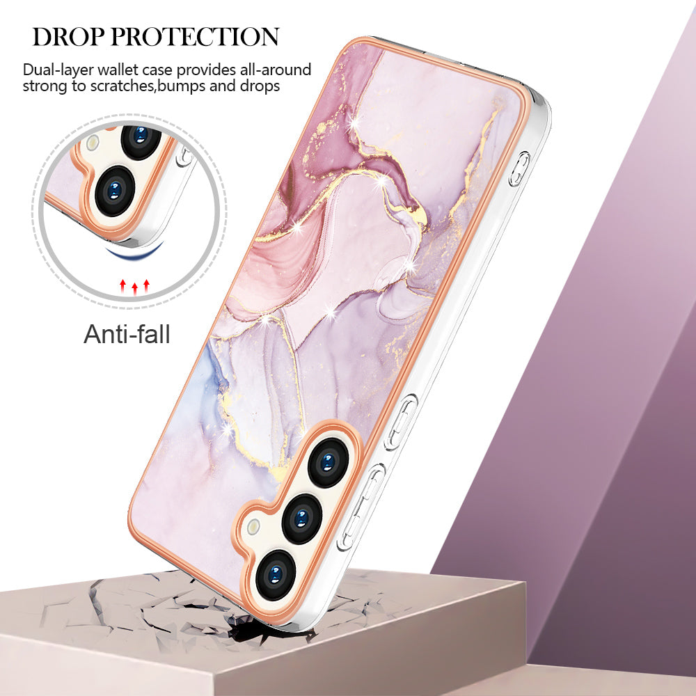 YB IMD Series-2 For Samsung Galaxy S24 Marble Phone Cover Soft TPU Electroplated Case - Rose Gold 005