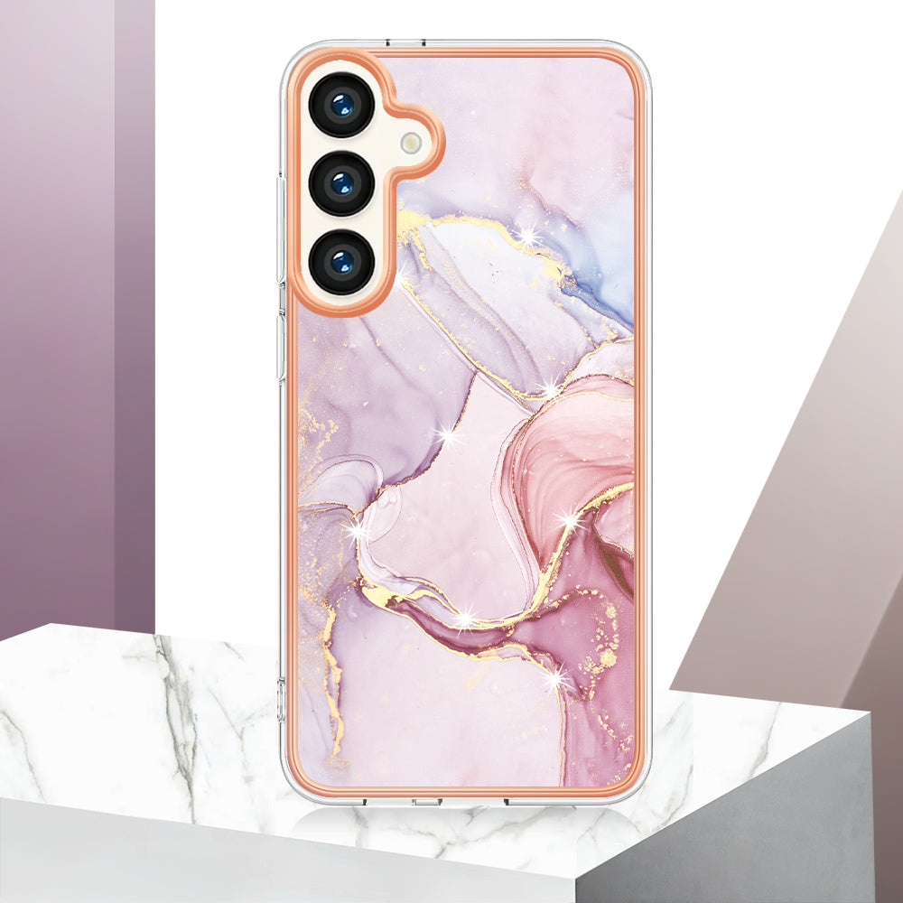 YB IMD Series-2 For Samsung Galaxy S24 Marble Phone Cover Soft TPU Electroplated Case - Rose Gold 005