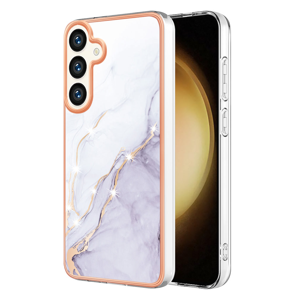 YB IMD Series-2 For Samsung Galaxy S24 Marble Phone Cover Soft TPU Electroplated Case - White 006