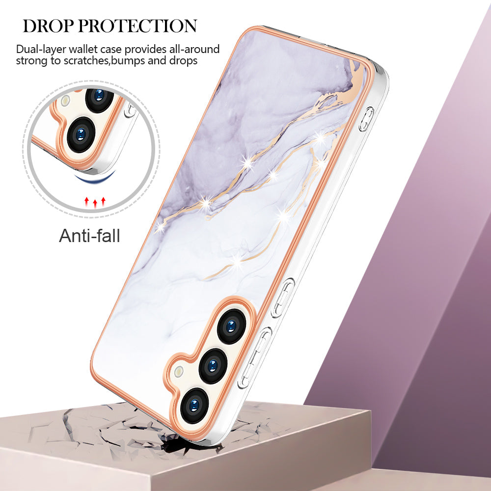 YB IMD Series-2 For Samsung Galaxy S24 Marble Phone Cover Soft TPU Electroplated Case - White 006