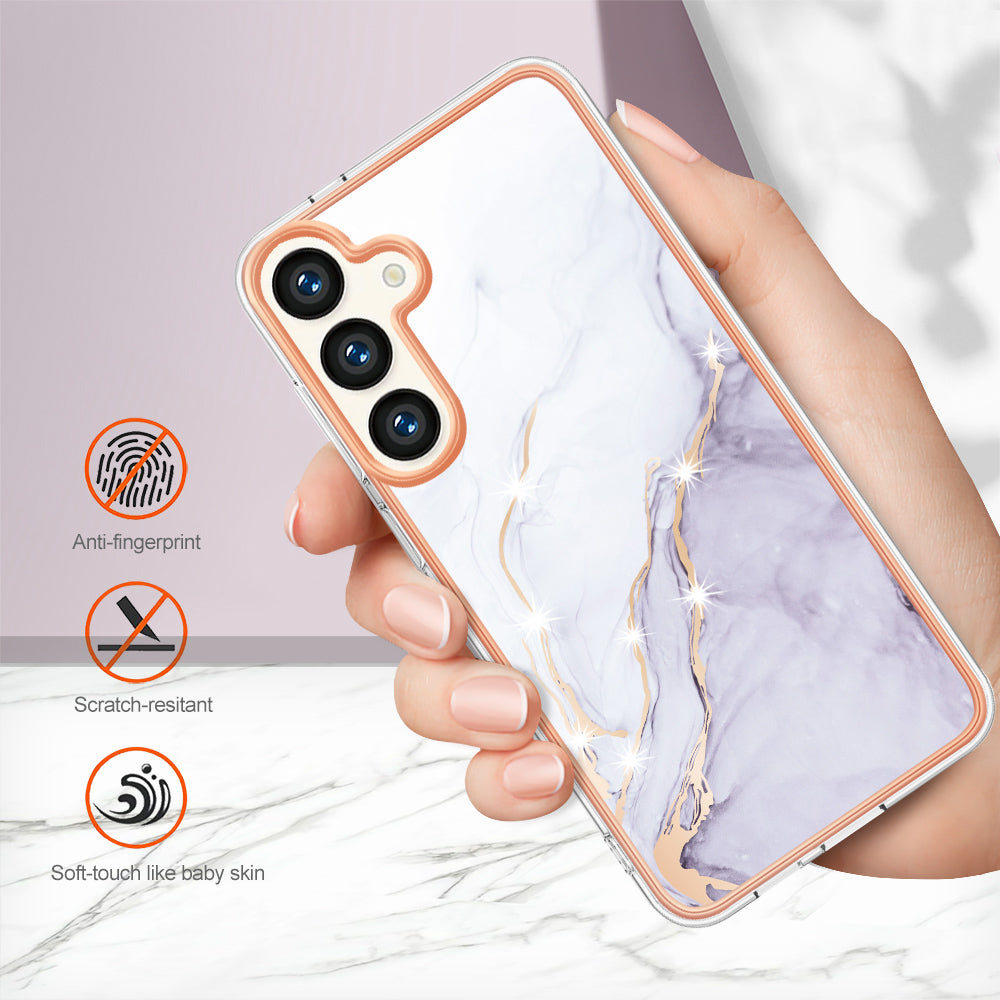 YB IMD Series-2 For Samsung Galaxy S24 Marble Phone Cover Soft TPU Electroplated Case - White 006