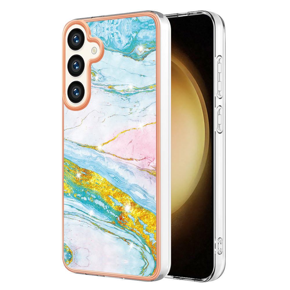 YB IMD Series-2 For Samsung Galaxy S24 Marble Phone Cover Soft TPU Electroplated Case - Green 004