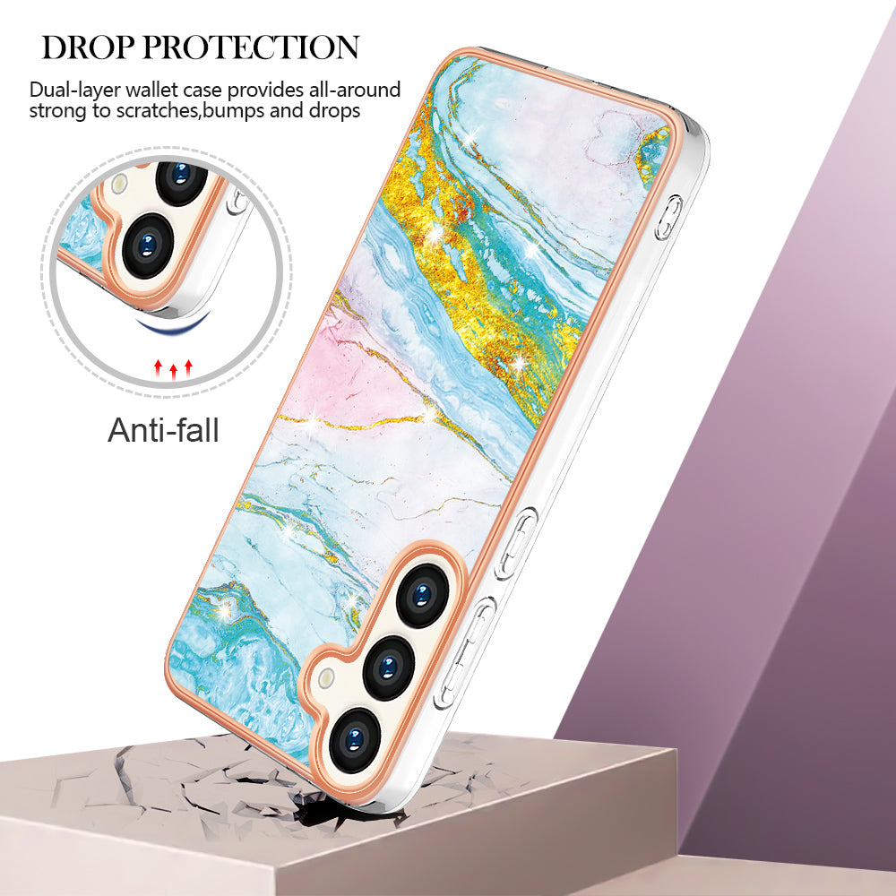 YB IMD Series-2 For Samsung Galaxy S24 Marble Phone Cover Soft TPU Electroplated Case - Green 004
