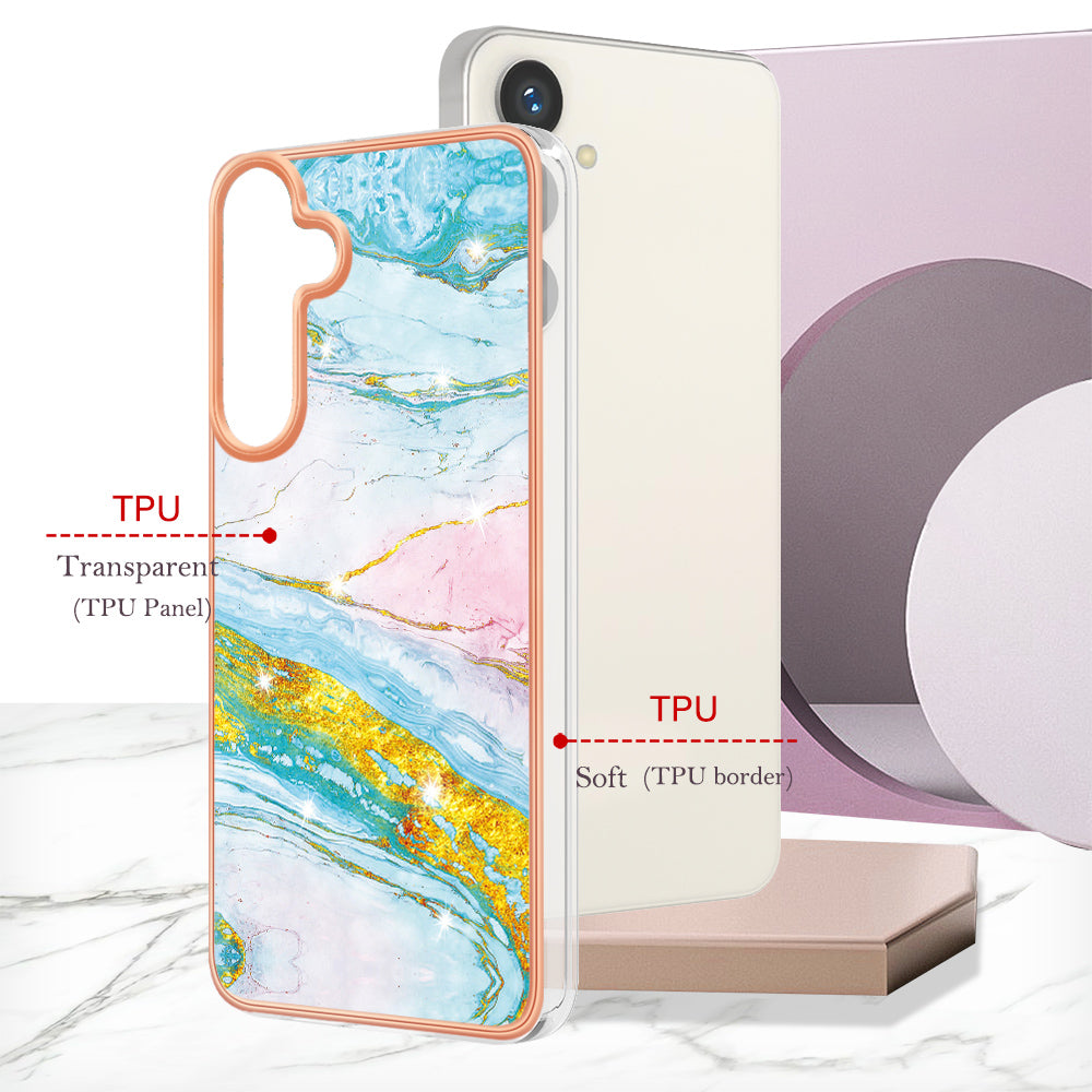 YB IMD Series-2 For Samsung Galaxy S24+ TPU Phone Case Marble Pattern Shockproof Cover - Green 004