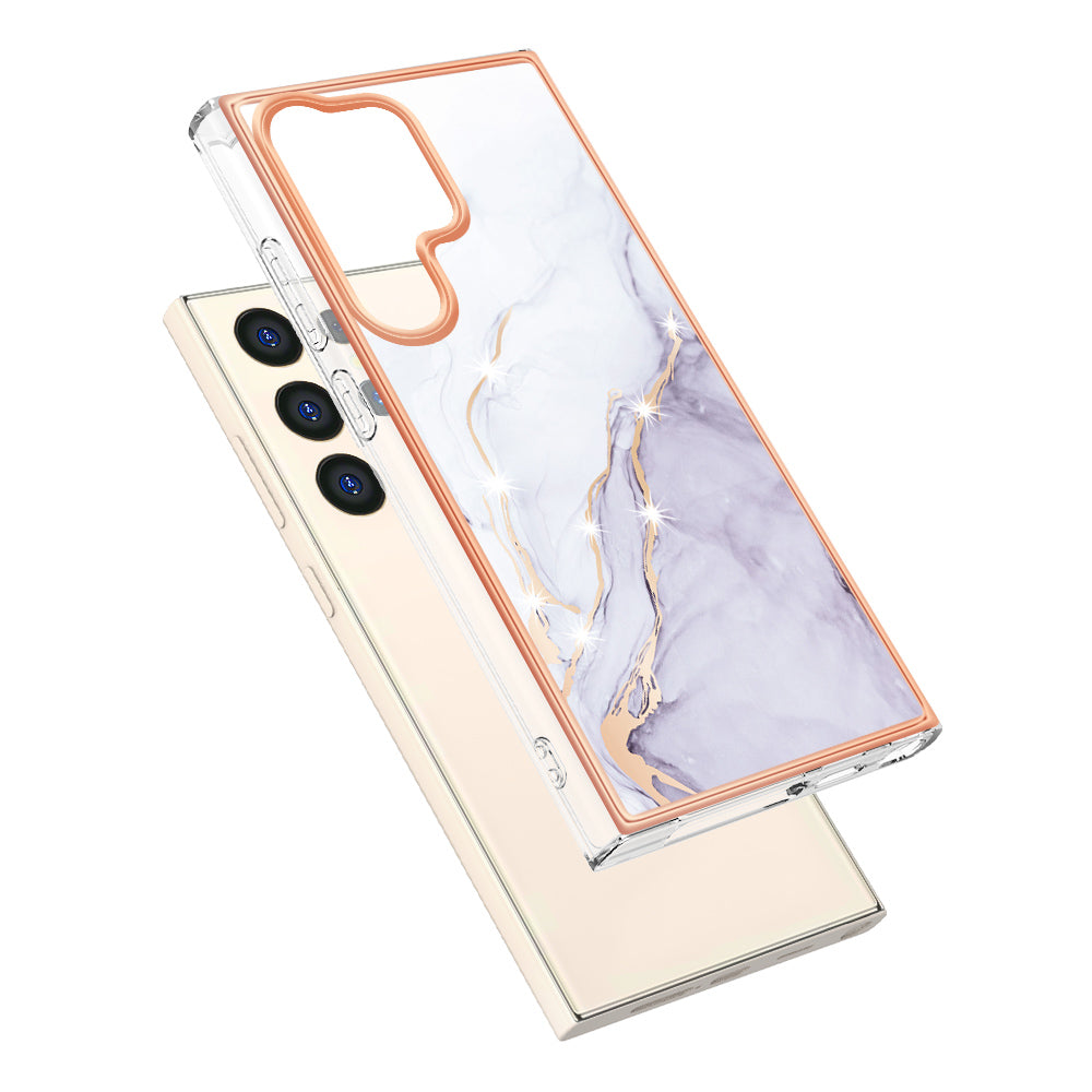 YB IMD Series-2 For Samsung Galaxy S24 Ultra TPU Case Electroplated Design Phone Cover - White 006
