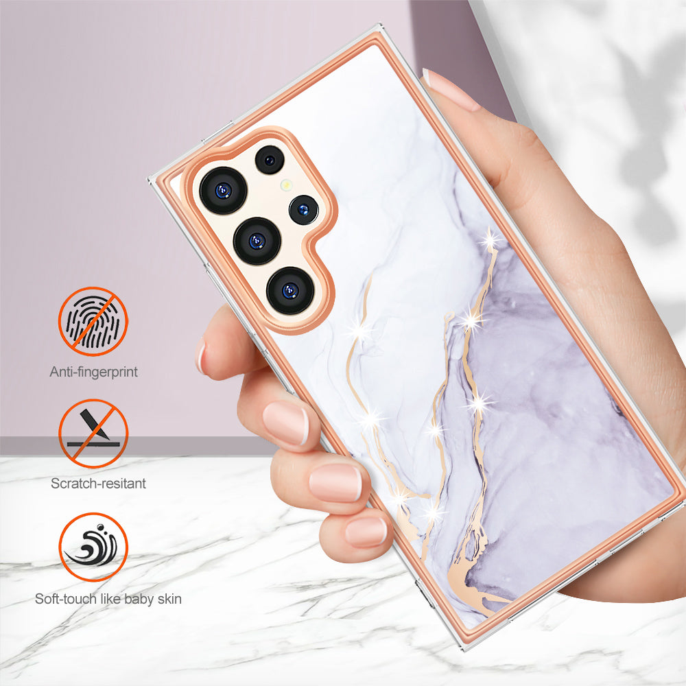 YB IMD Series-2 For Samsung Galaxy S24 Ultra TPU Case Electroplated Design Phone Cover - White 006
