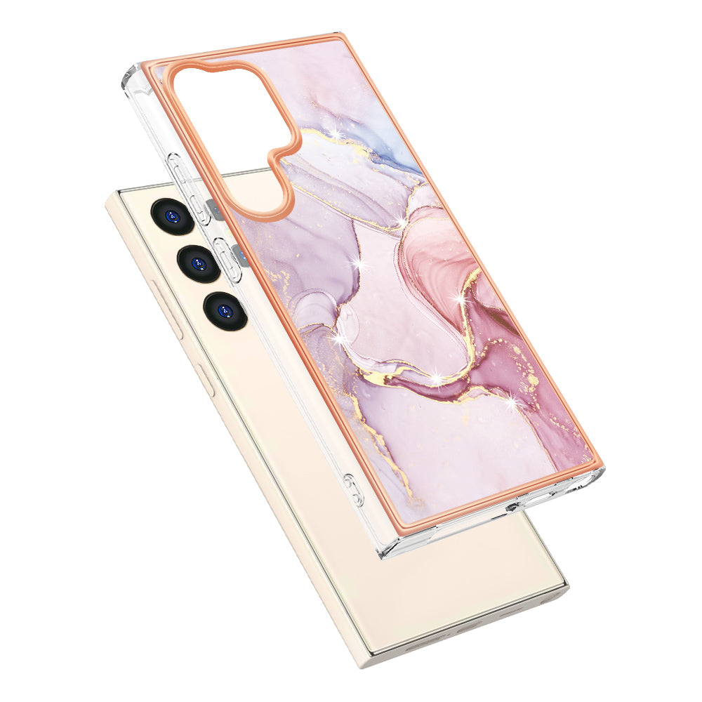 YB IMD Series-2 For Samsung Galaxy S24 Ultra TPU Case Electroplated Design Phone Cover - Rose Gold 005