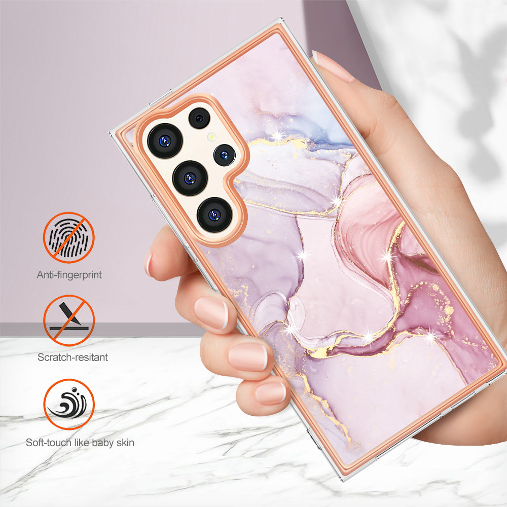 YB IMD Series-2 For Samsung Galaxy S24 Ultra TPU Case Electroplated Design Phone Cover - Rose Gold 005