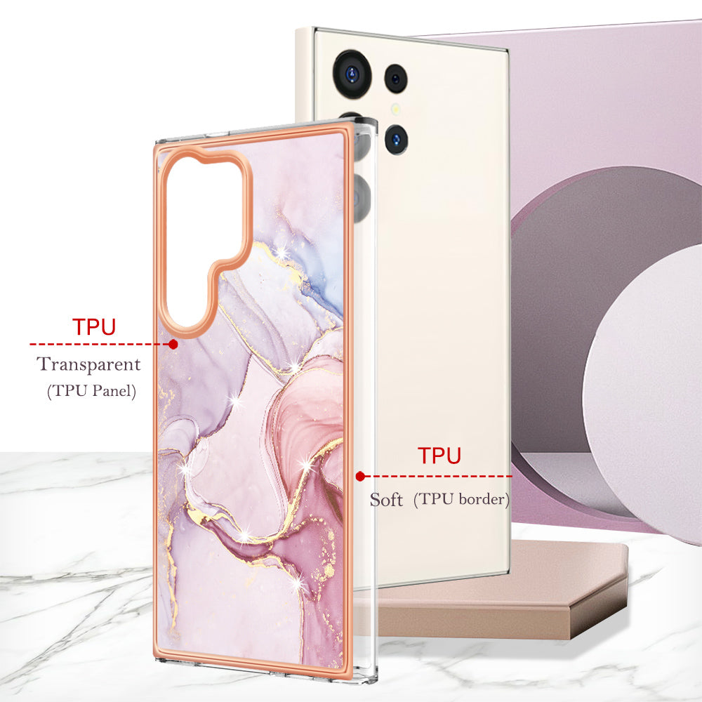 YB IMD Series-2 For Samsung Galaxy S24 Ultra TPU Case Electroplated Design Phone Cover - Rose Gold 005