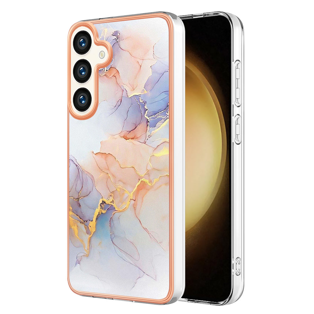 YB IMD Series-1 For Samsung Galaxy S24 Phone Case Pattern TPU Plating Cover - Milky Way Marble White