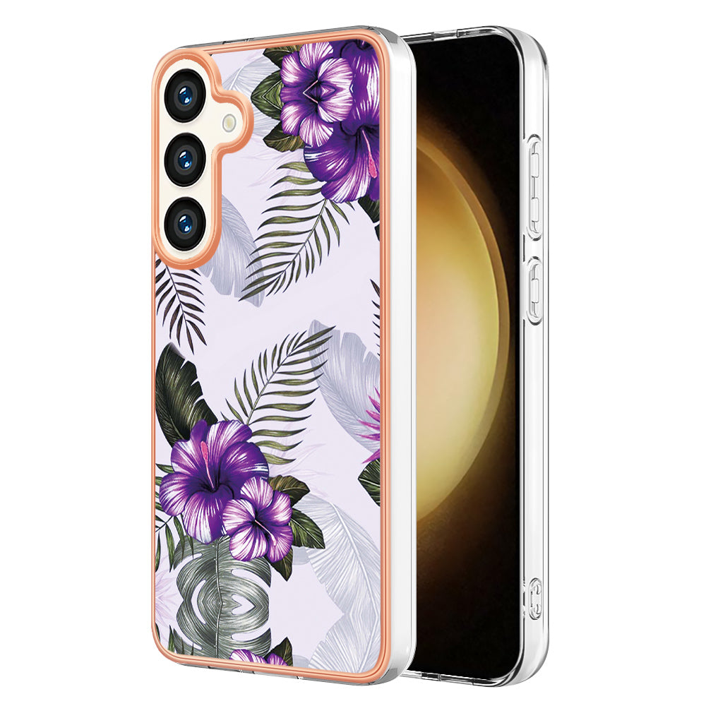 YB IMD Series-1 For Samsung Galaxy S24 Phone Case Pattern TPU Plating Cover - Purple Flower