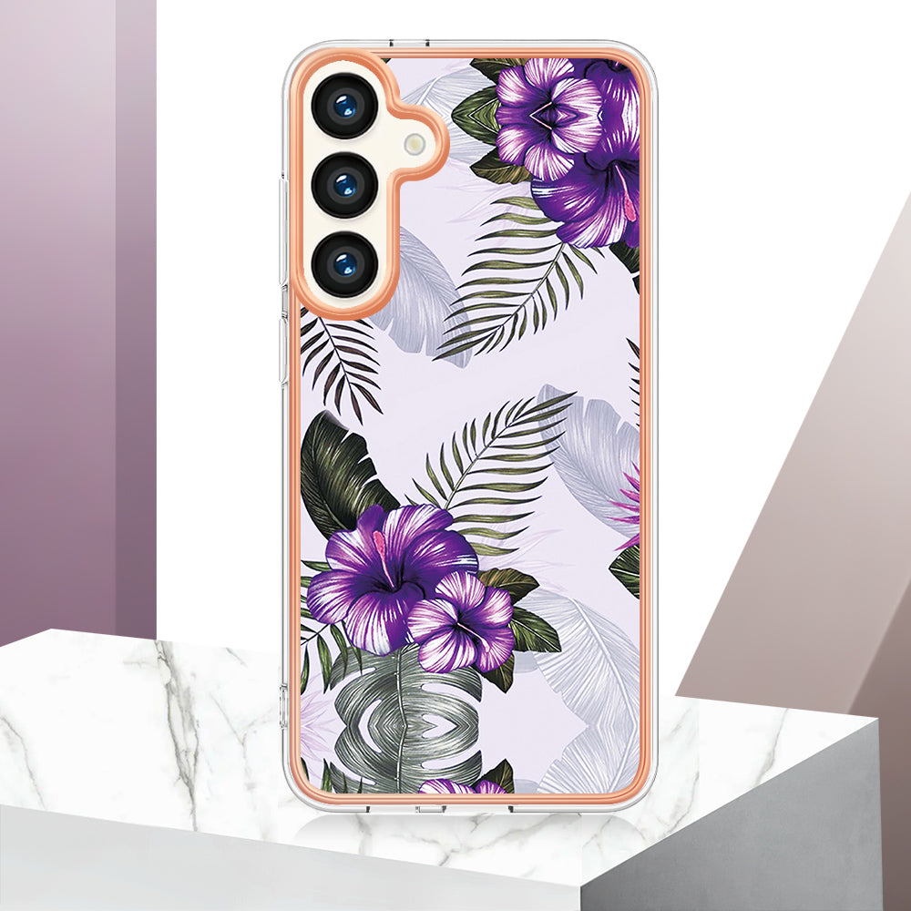 YB IMD Series-1 For Samsung Galaxy S24 Phone Case Pattern TPU Plating Cover - Purple Flower
