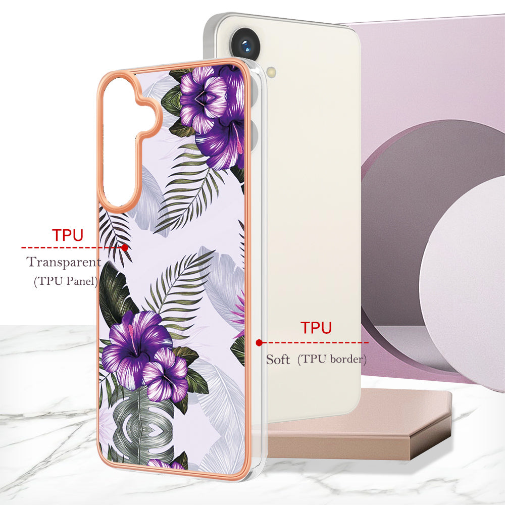 YB IMD Series-1 For Samsung Galaxy S24 Phone Case Pattern TPU Plating Cover - Purple Flower