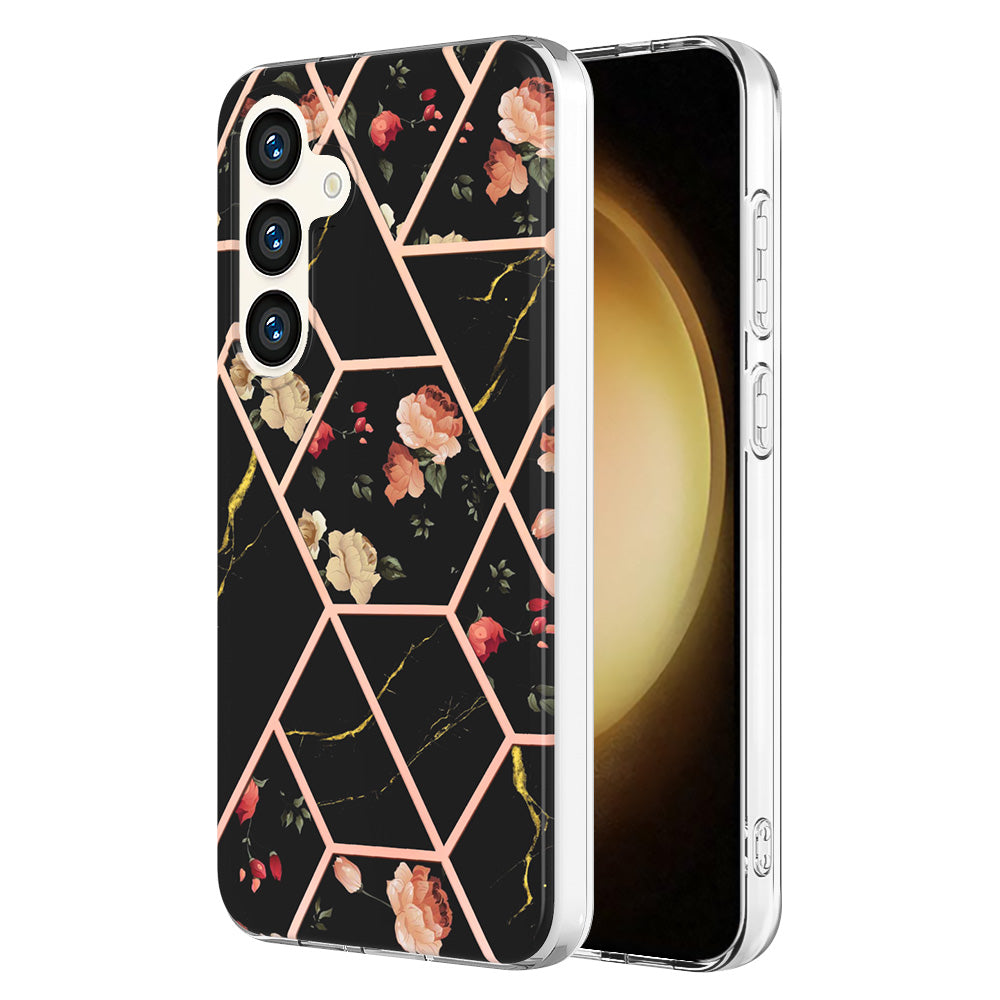 YB IMD Series-1 For Samsung Galaxy S24+ TPU Case Pattern Slim Phone Cover - Black Flowers