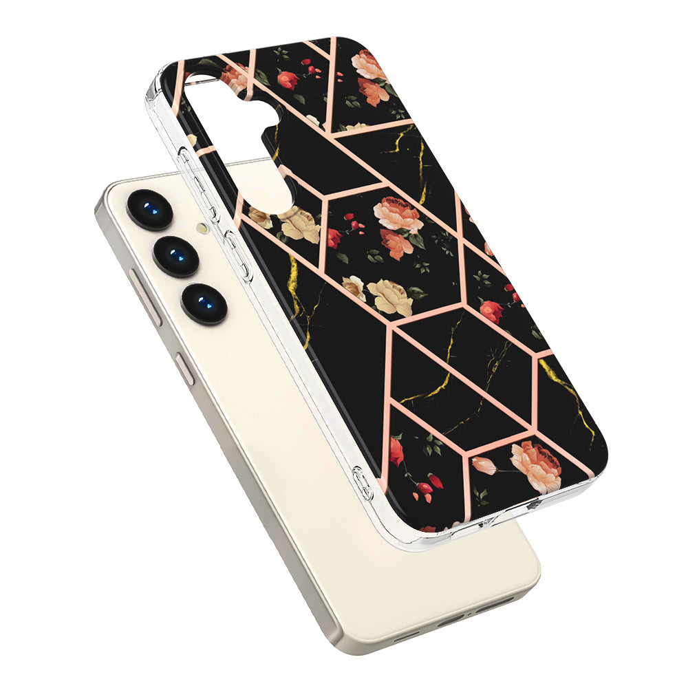 YB IMD Series-1 For Samsung Galaxy S24+ TPU Case Pattern Slim Phone Cover - Black Flowers