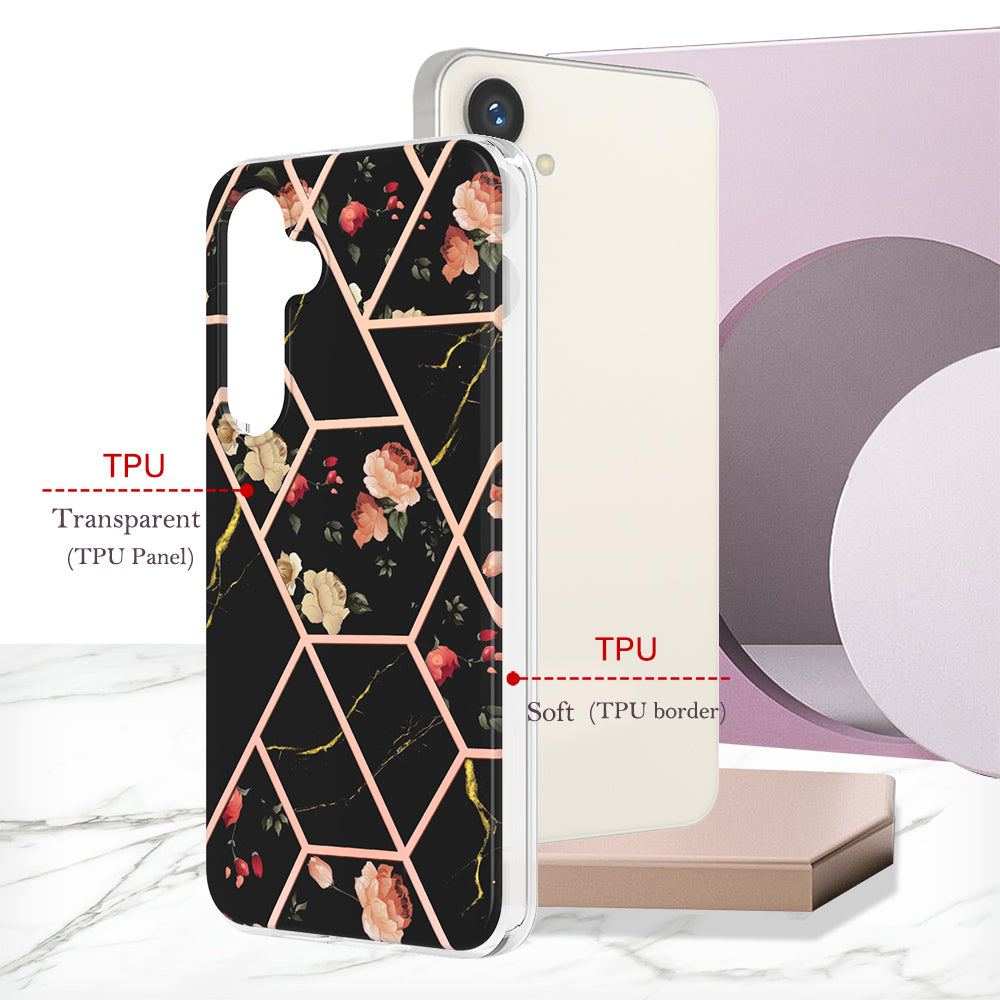 YB IMD Series-1 For Samsung Galaxy S24+ TPU Case Pattern Slim Phone Cover - Black Flowers