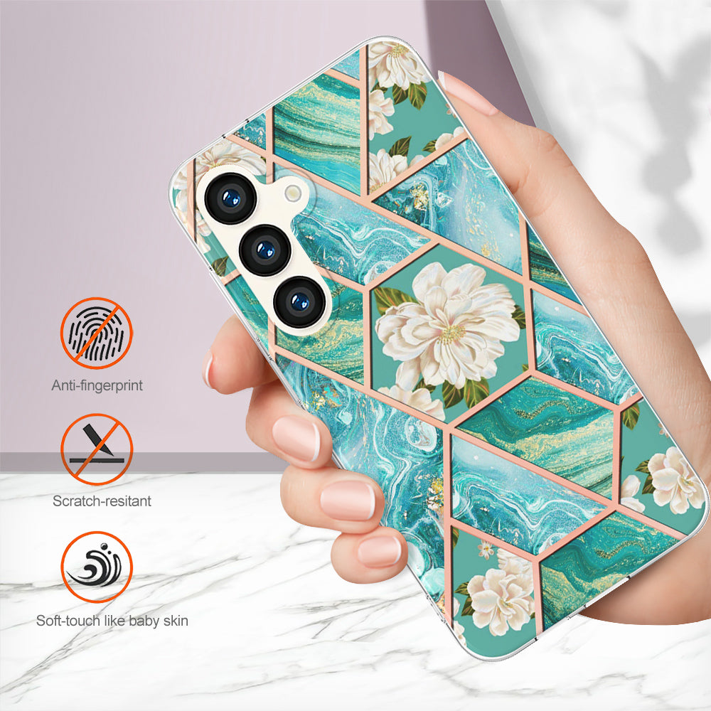 YB IMD Series-1 For Samsung Galaxy S24+ TPU Case Pattern Slim Phone Cover - Blue Flowers