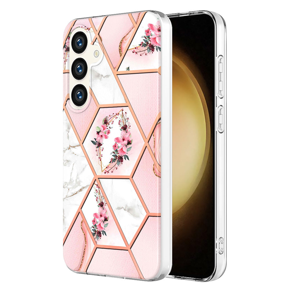 YB IMD Series-1 For Samsung Galaxy S24+ TPU Case Pattern Slim Phone Cover - Pink Flowers