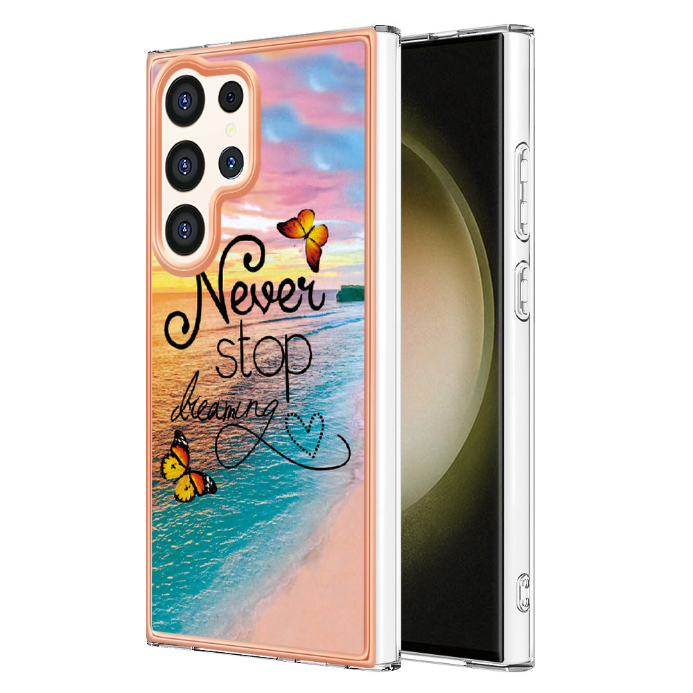 YB IMD Series-1 For Samsung Galaxy S24 Ultra Case Flexible TPU Plating Phone Cover - Never Stop Dreaming